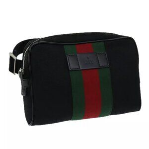 GUCCI Web Sherry Line Waist bag Canvas Outlet Black Red Green